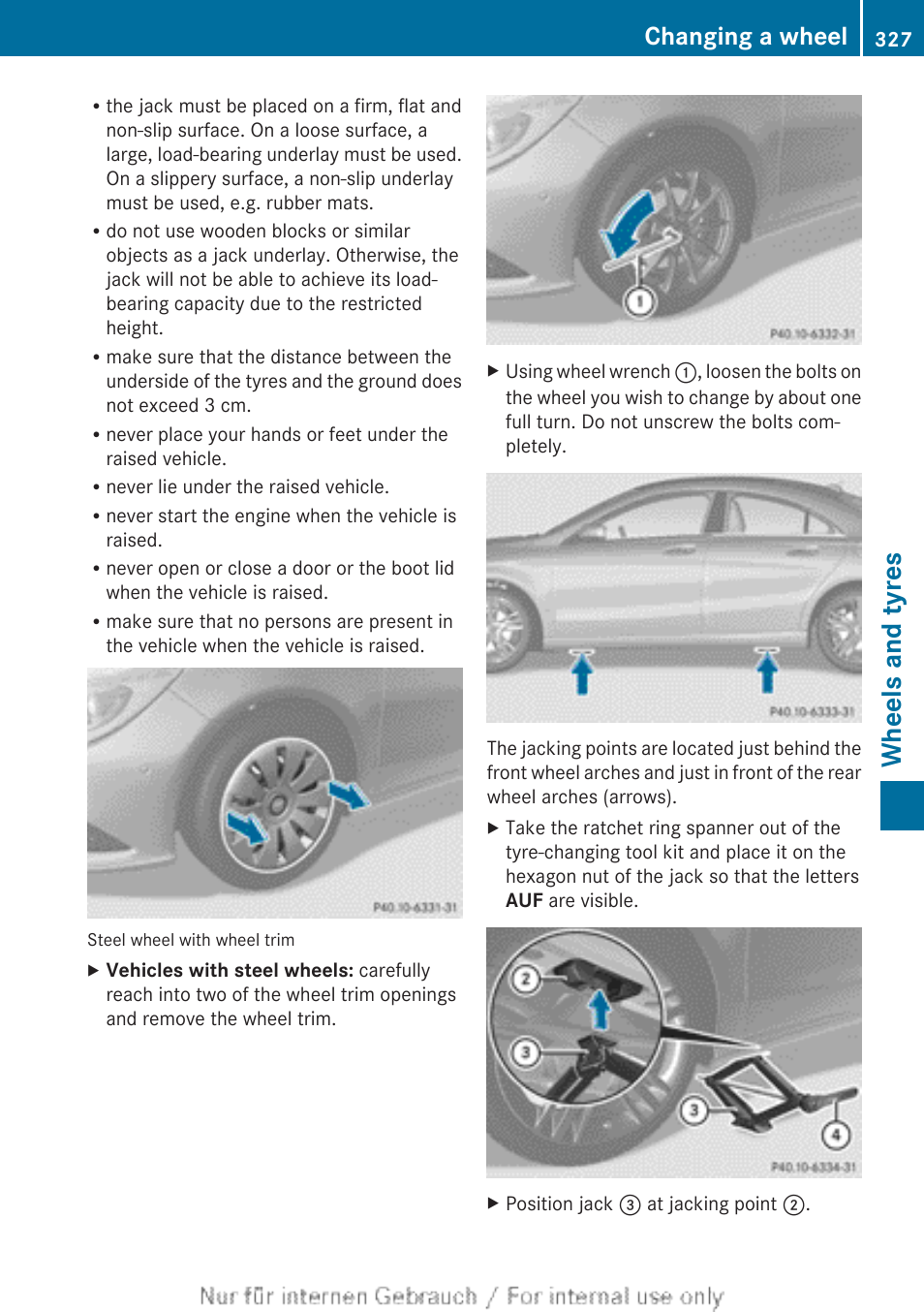 Wheels and tyres, Changing a wheel | Mercedes-Benz 2013 CLA Class User Manual | Page 329 / 352