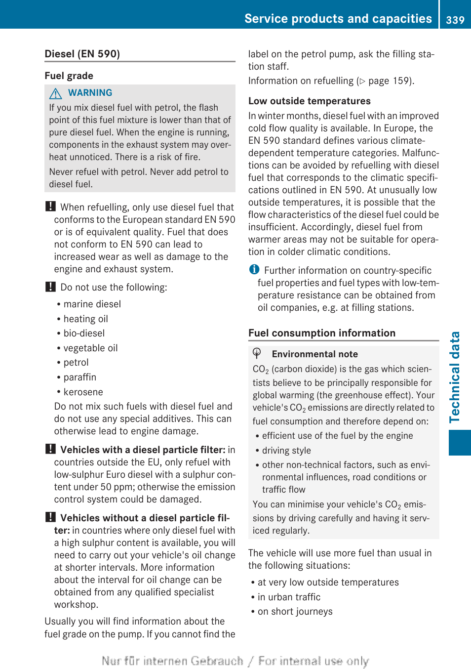 Technical data, Service products and capacities | Mercedes-Benz 2013 CLA Class User Manual | Page 341 / 352