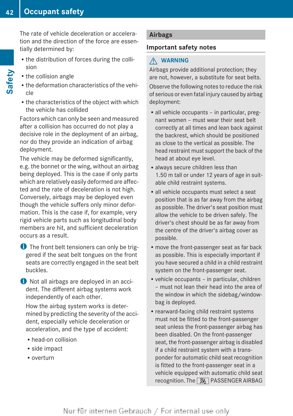 Airbags, Deployed, Safety | Occupant safety | Mercedes-Benz 2013 CLA Class User Manual | Page 44 / 352