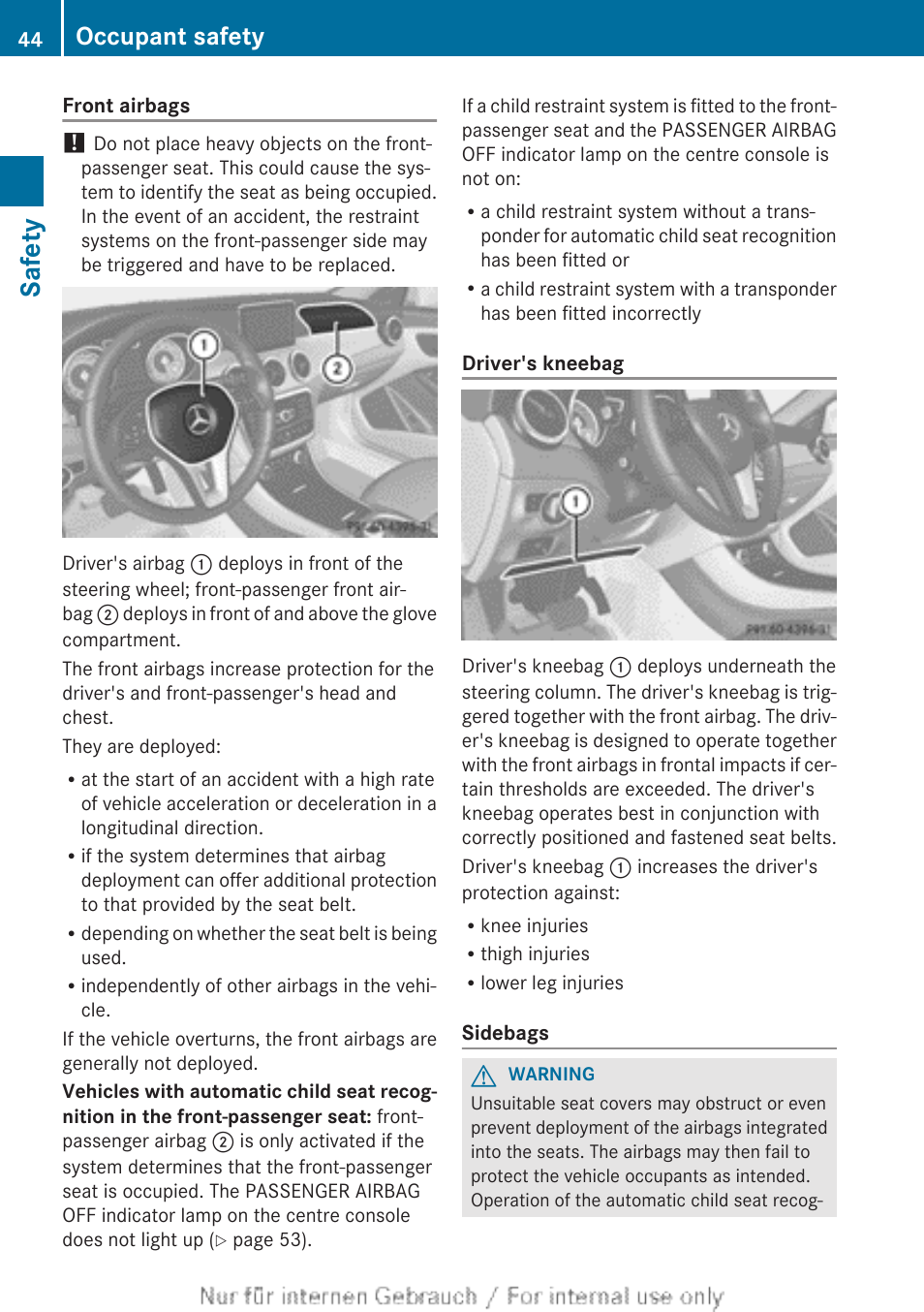 Safety, Occupant safety | Mercedes-Benz 2013 CLA Class User Manual | Page 46 / 352