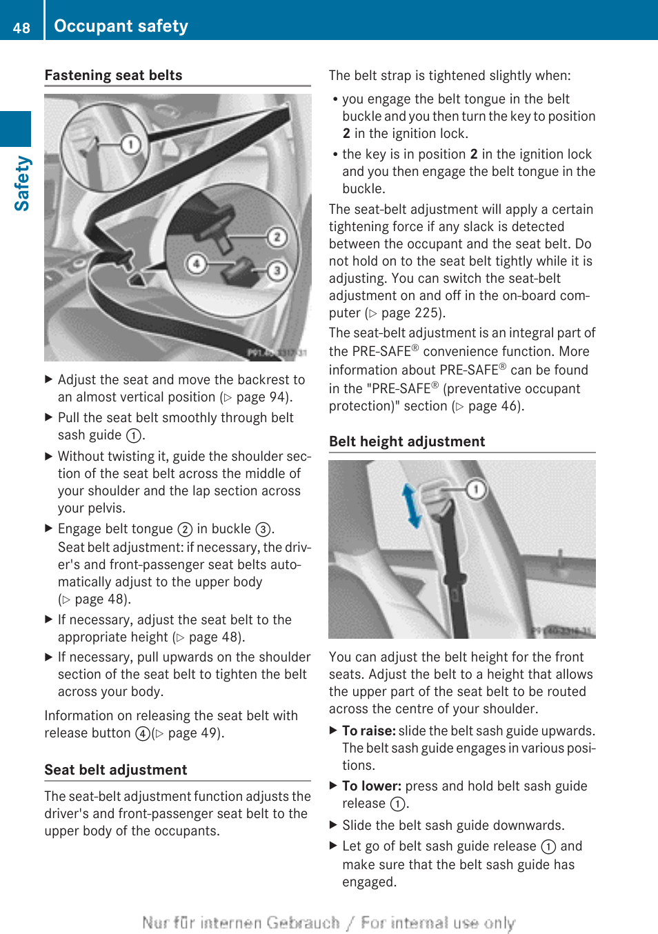 Safety, Occupant safety | Mercedes-Benz 2013 CLA Class User Manual | Page 50 / 352