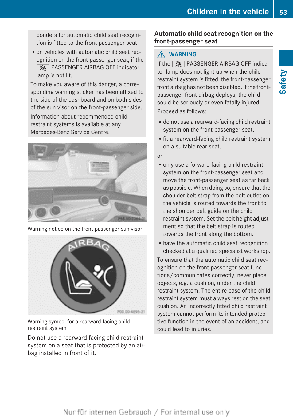 Safety, Children in the vehicle | Mercedes-Benz 2013 CLA Class User Manual | Page 55 / 352