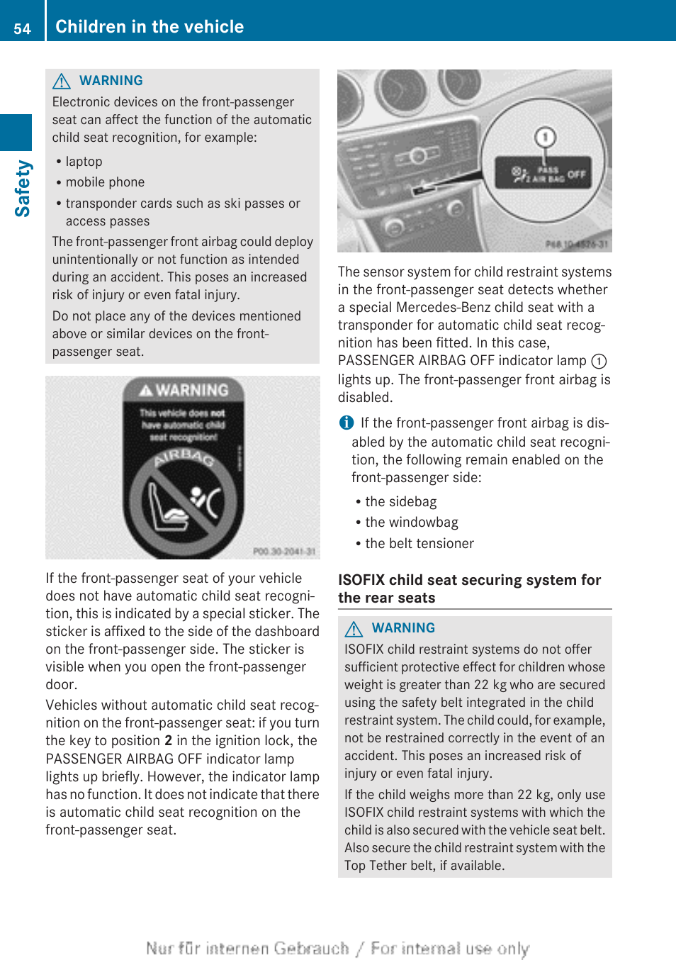 Safety, Children in the vehicle | Mercedes-Benz 2013 CLA Class User Manual | Page 56 / 352