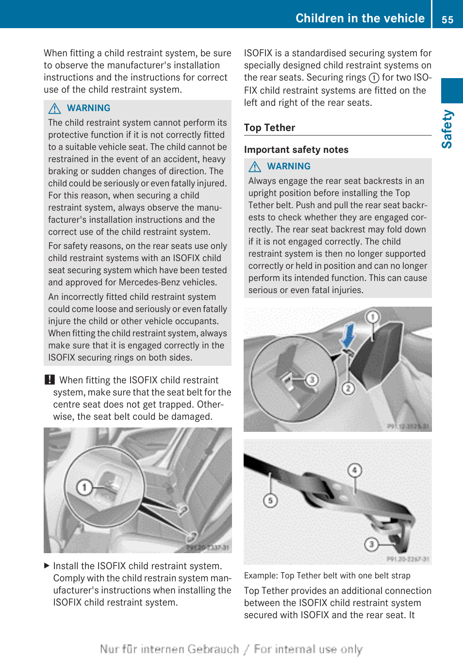 Safety, Children in the vehicle | Mercedes-Benz 2013 CLA Class User Manual | Page 57 / 352