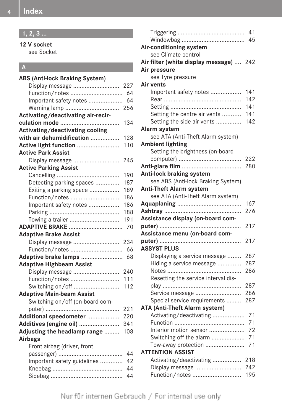 Index | Mercedes-Benz 2013 CLA Class User Manual | Page 6 / 352