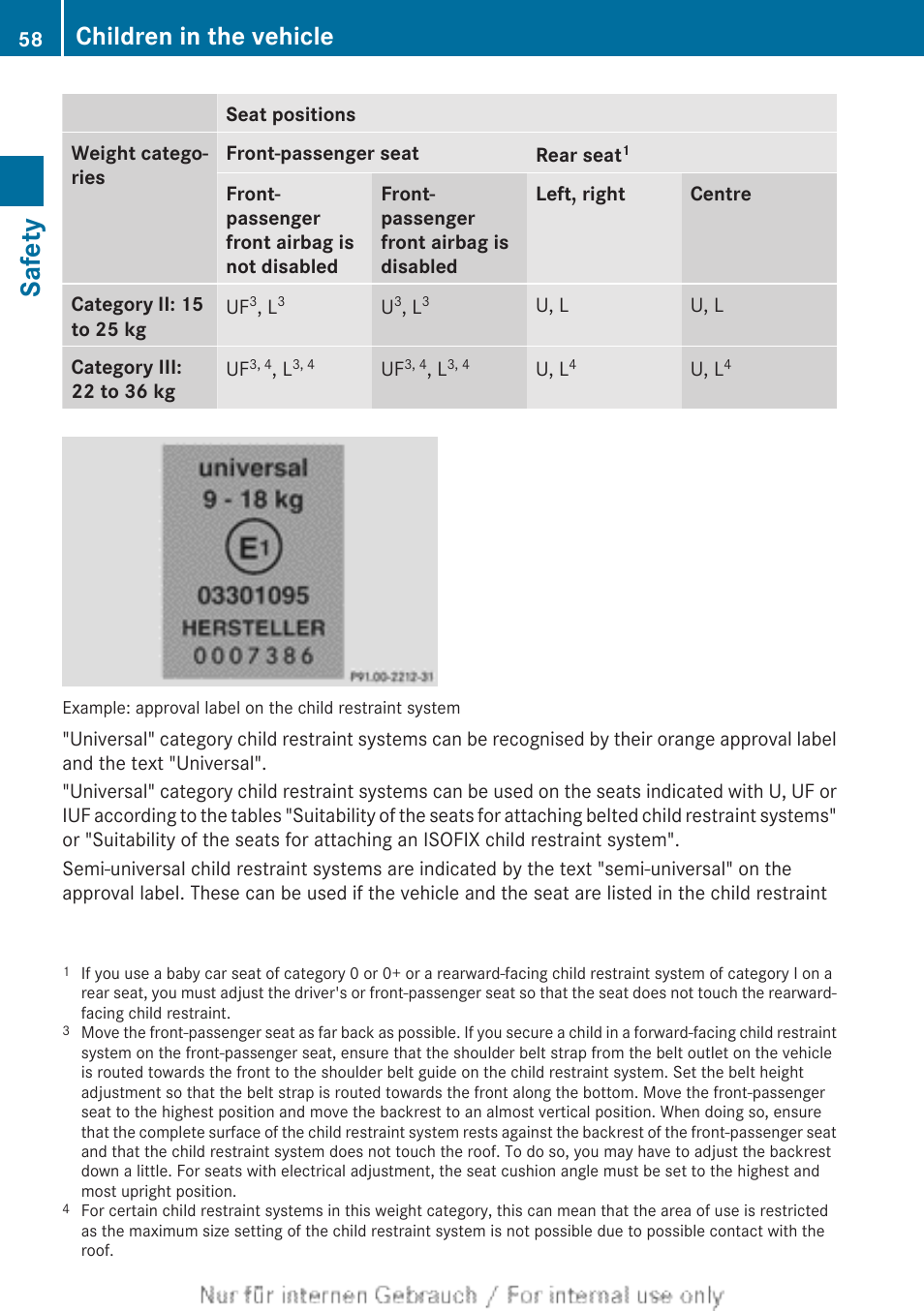 Safety, Children in the vehicle | Mercedes-Benz 2013 CLA Class User Manual | Page 60 / 352