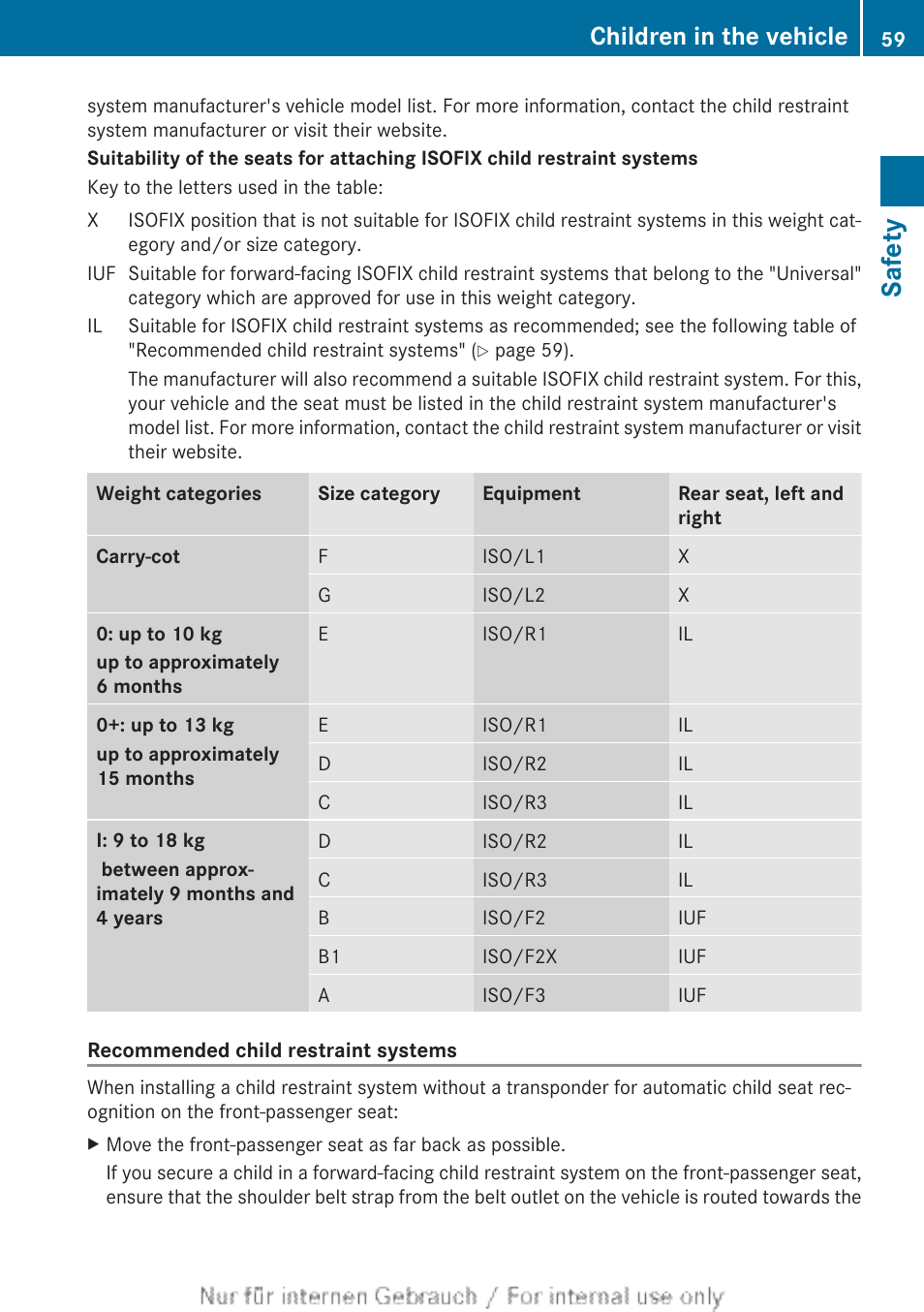 Safety, Children in the vehicle | Mercedes-Benz 2013 CLA Class User Manual | Page 61 / 352