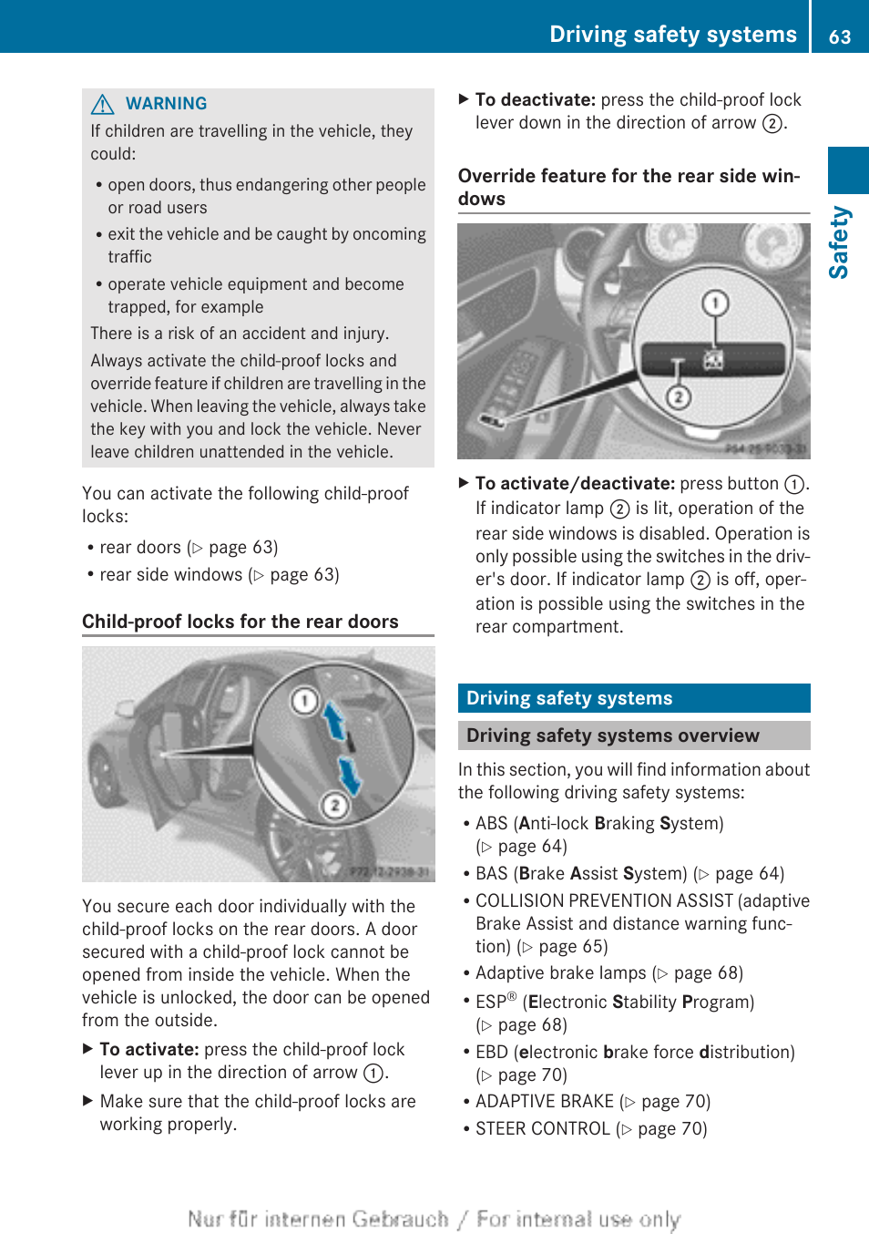 Driving safety systems, Driving safety systems overview, Safety | Mercedes-Benz 2013 CLA Class User Manual | Page 65 / 352