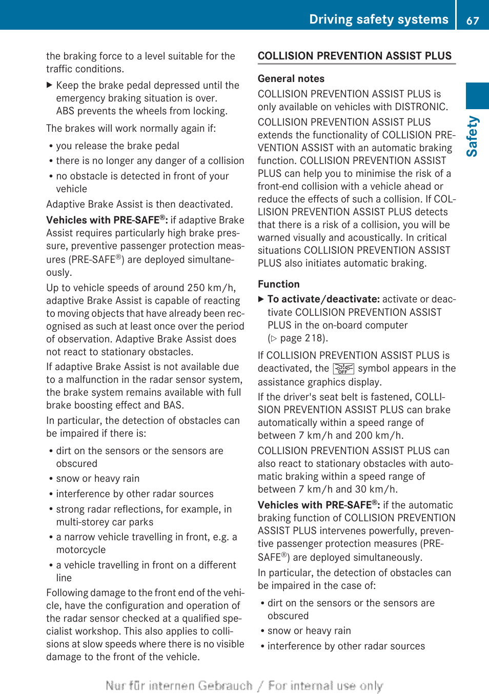 Safety, Driving safety systems | Mercedes-Benz 2013 CLA Class User Manual | Page 69 / 352