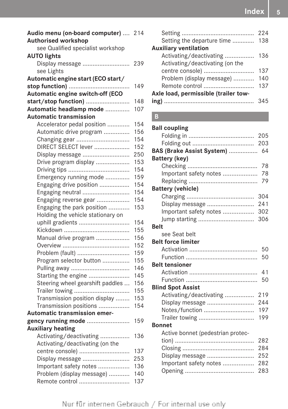 Index | Mercedes-Benz 2013 CLA Class User Manual | Page 7 / 352