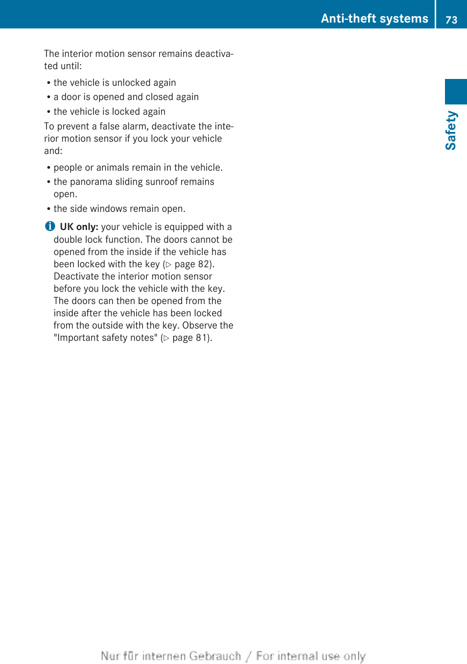 Safety, Anti-theft systems | Mercedes-Benz 2013 CLA Class User Manual | Page 75 / 352