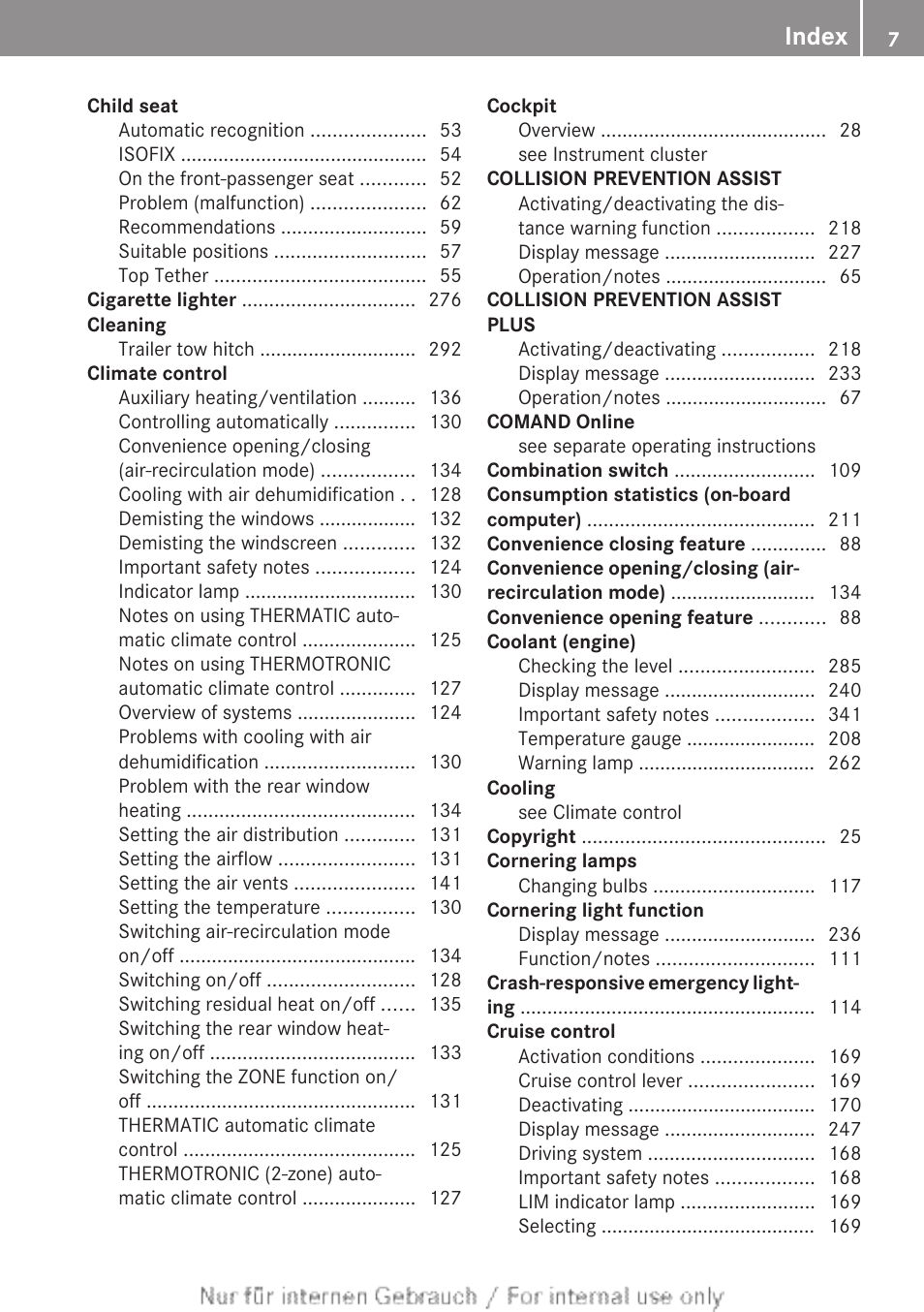 Index | Mercedes-Benz 2013 CLA Class User Manual | Page 9 / 352