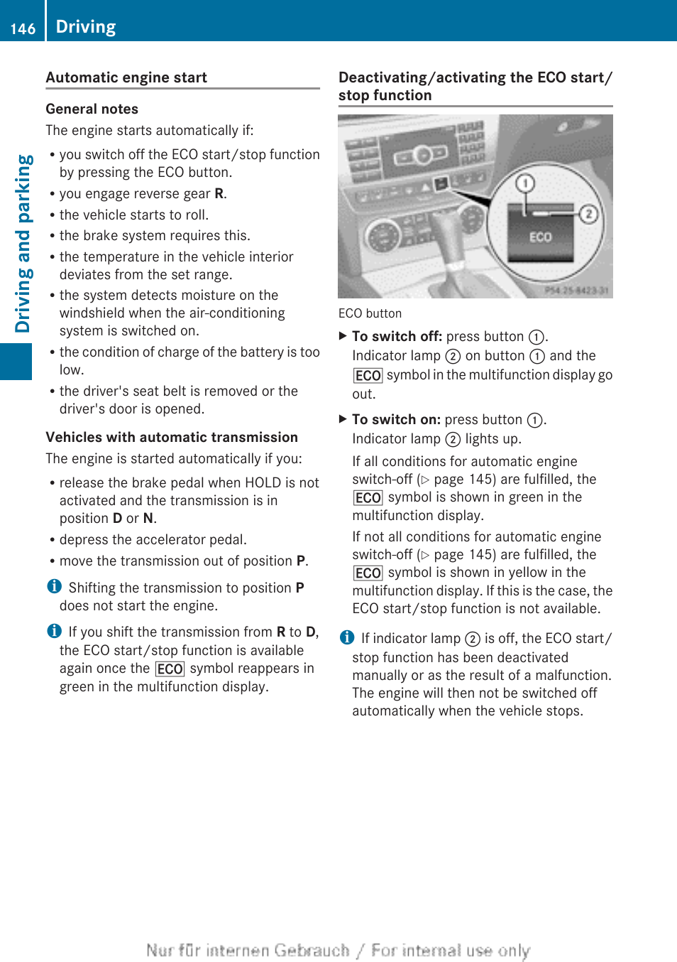 Button, Driving and parking, Driving | Mercedes-Benz 2013 C Class Sedan User Manual | Page 148 / 360