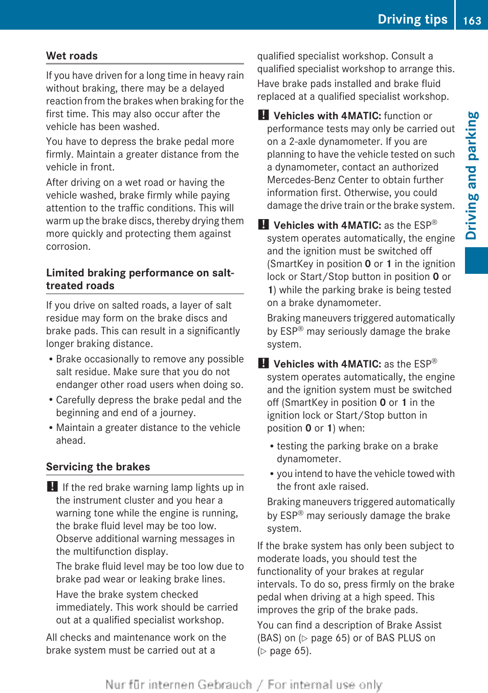 Driving and parking, Driving tips | Mercedes-Benz 2013 C Class Sedan User Manual | Page 165 / 360