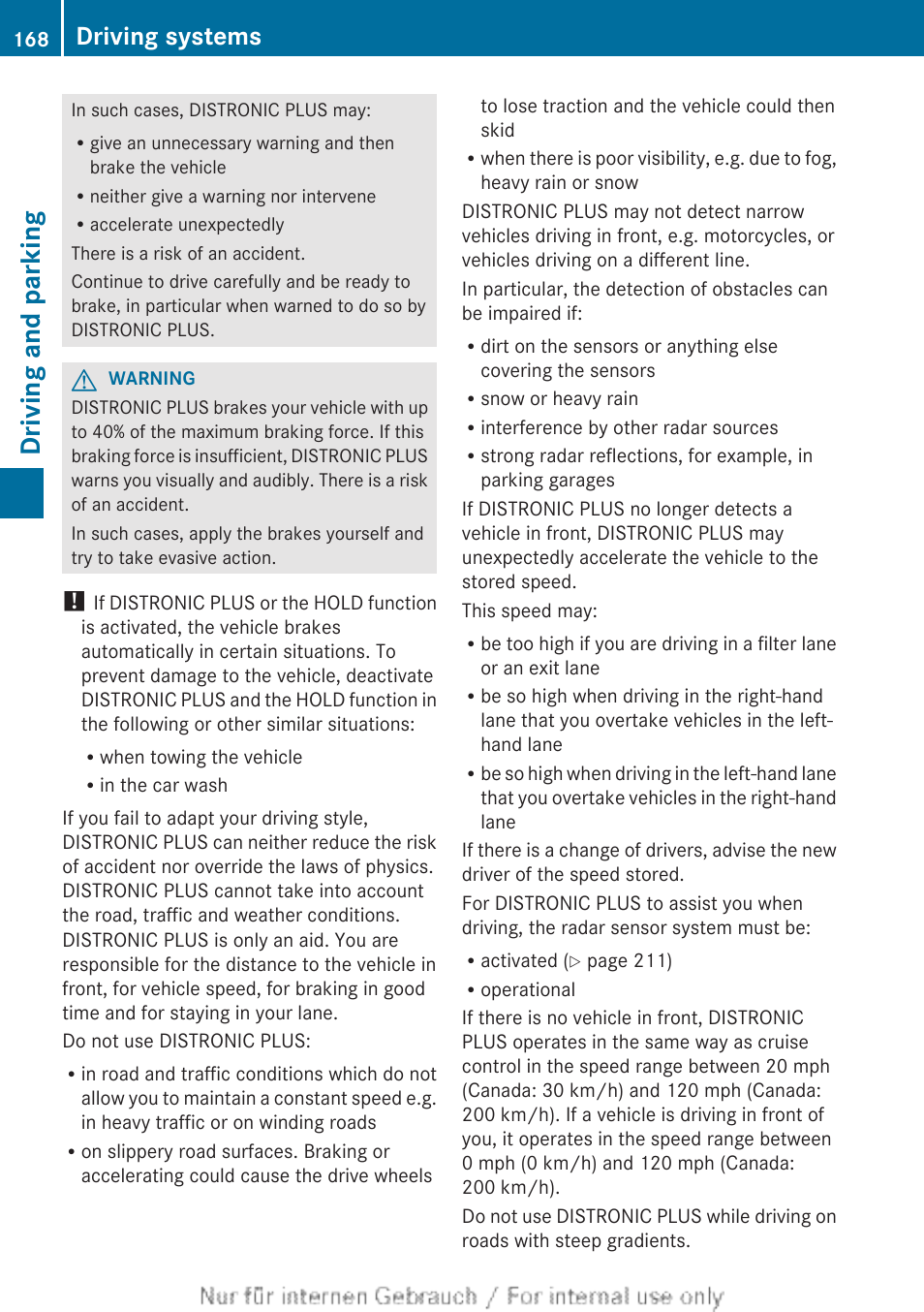 Driving and parking, Driving systems | Mercedes-Benz 2013 C Class Sedan User Manual | Page 170 / 360