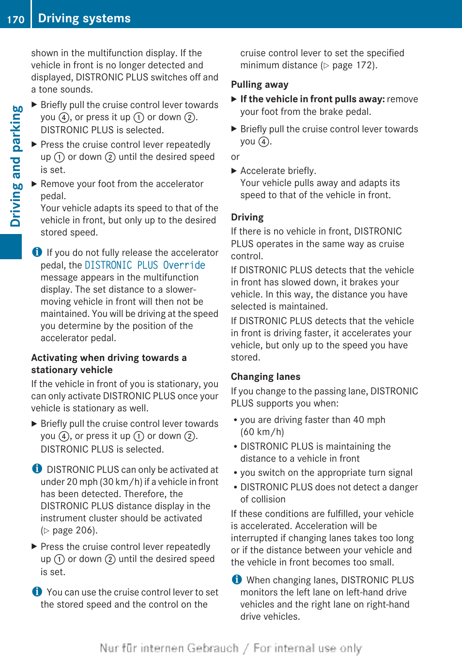 Driving and parking, Driving systems | Mercedes-Benz 2013 C Class Sedan User Manual | Page 172 / 360