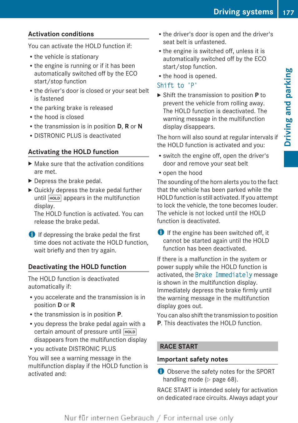 Race start, Start, see, Driving and parking | Driving systems | Mercedes-Benz 2013 C Class Sedan User Manual | Page 179 / 360