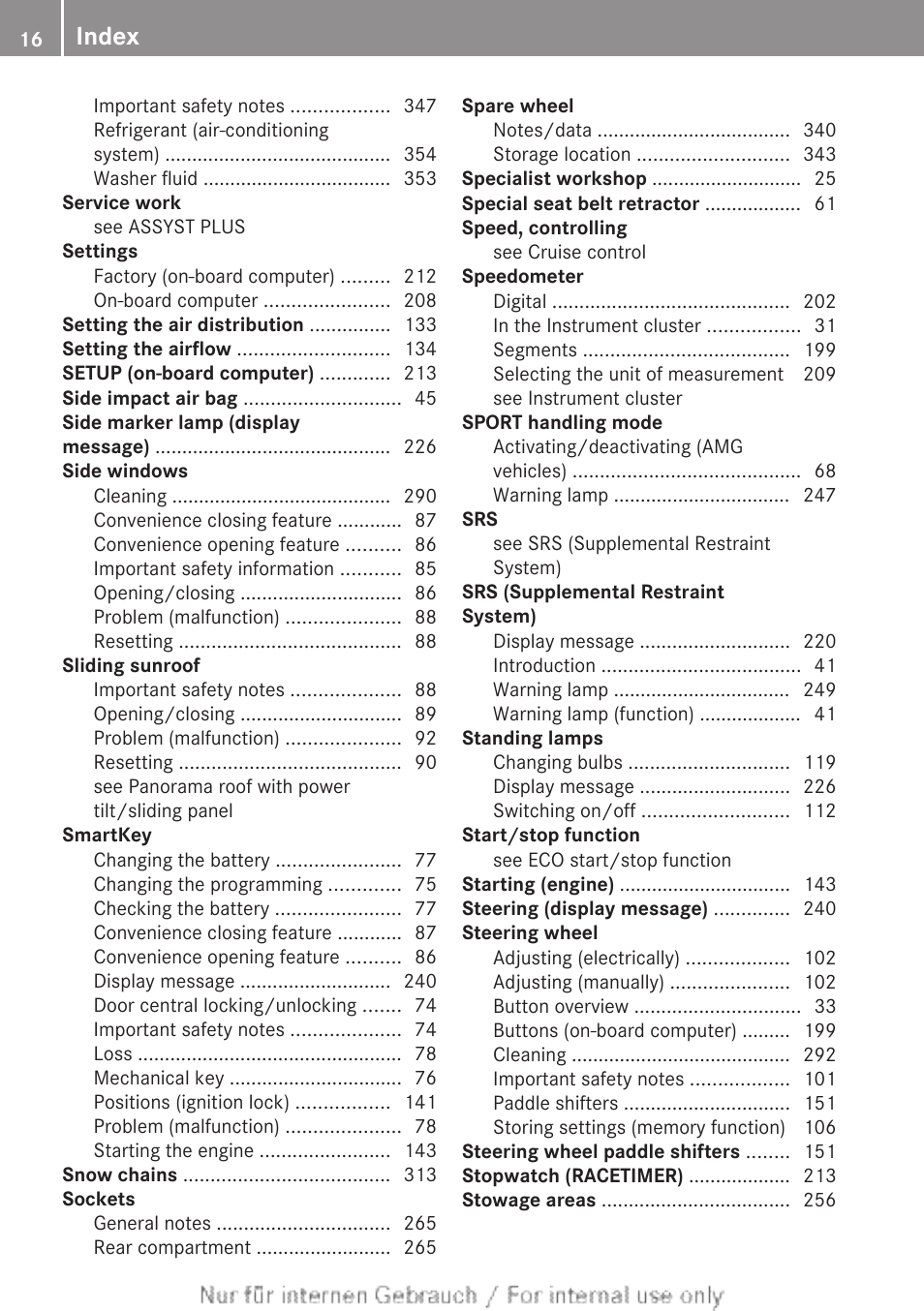 Index | Mercedes-Benz 2013 C Class Sedan User Manual | Page 18 / 360