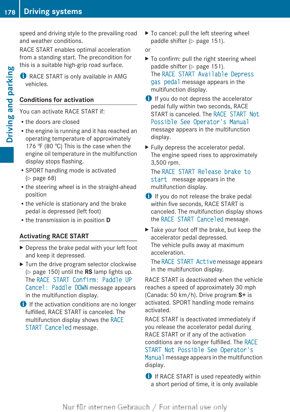 Driving and parking, Driving systems | Mercedes-Benz 2013 C Class Sedan User Manual | Page 180 / 360