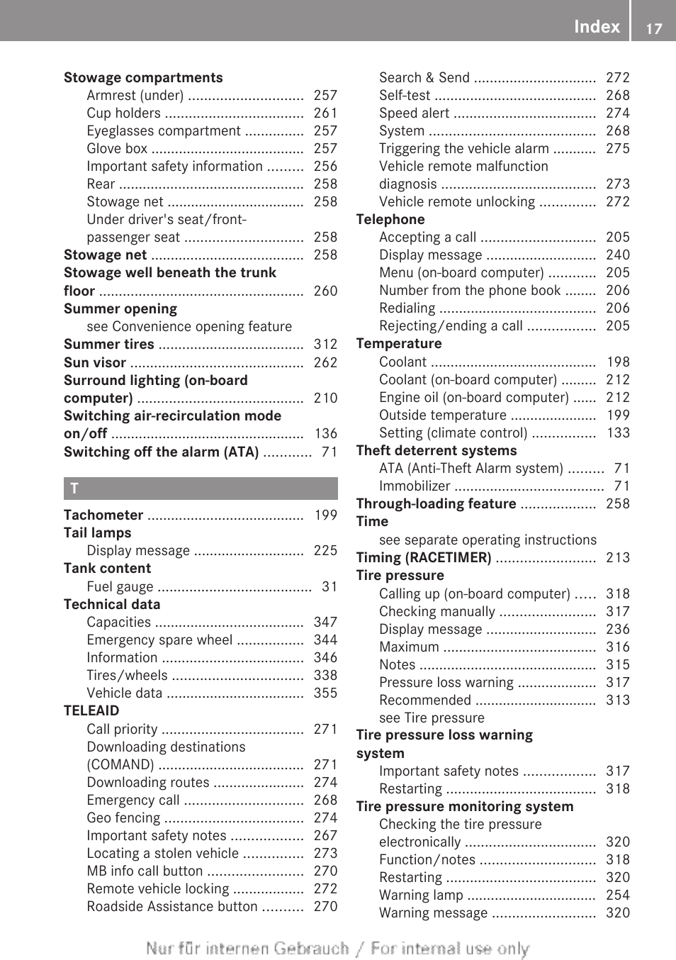 Index | Mercedes-Benz 2013 C Class Sedan User Manual | Page 19 / 360