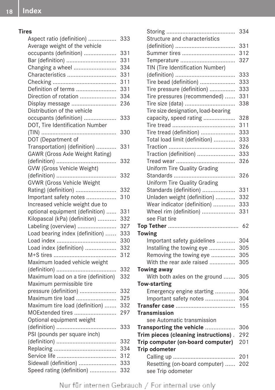 Index | Mercedes-Benz 2013 C Class Sedan User Manual | Page 20 / 360