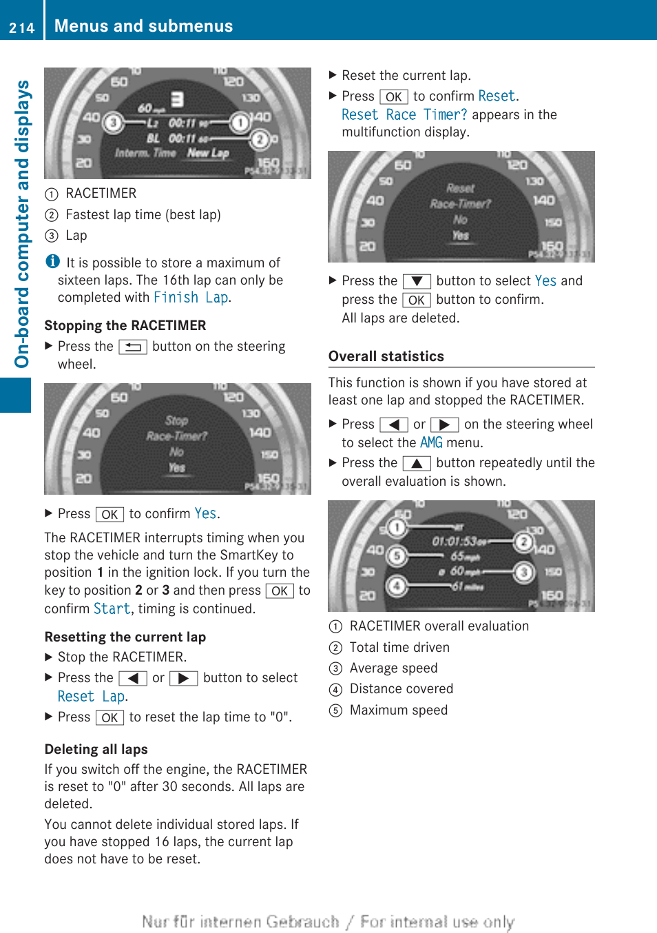 On-board computer and displays, Menus and submenus | Mercedes-Benz 2013 C Class Sedan User Manual | Page 216 / 360