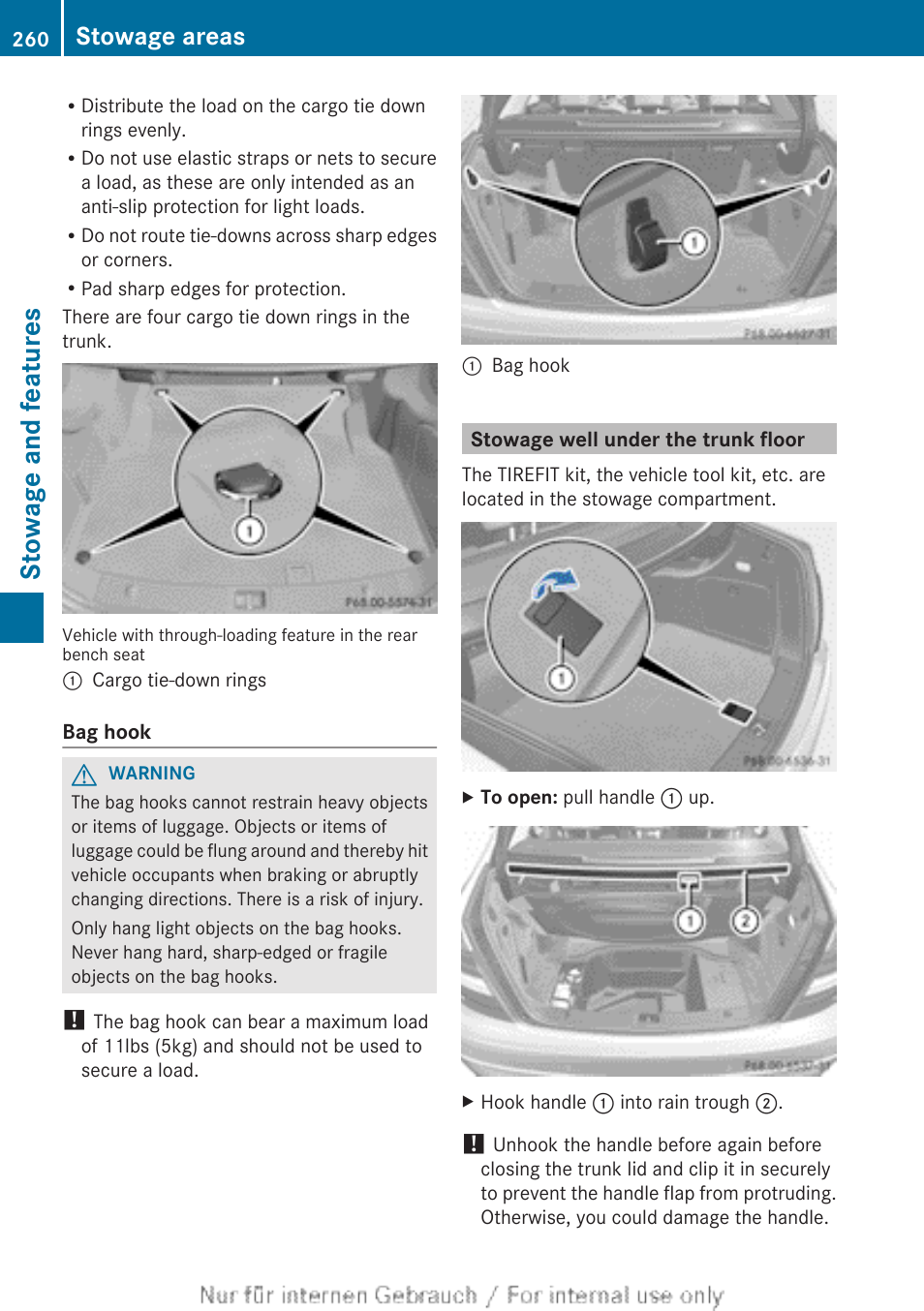 Stowage well under the trunk floor, Stowage and features, Stowage areas | Mercedes-Benz 2013 C Class Sedan User Manual | Page 262 / 360