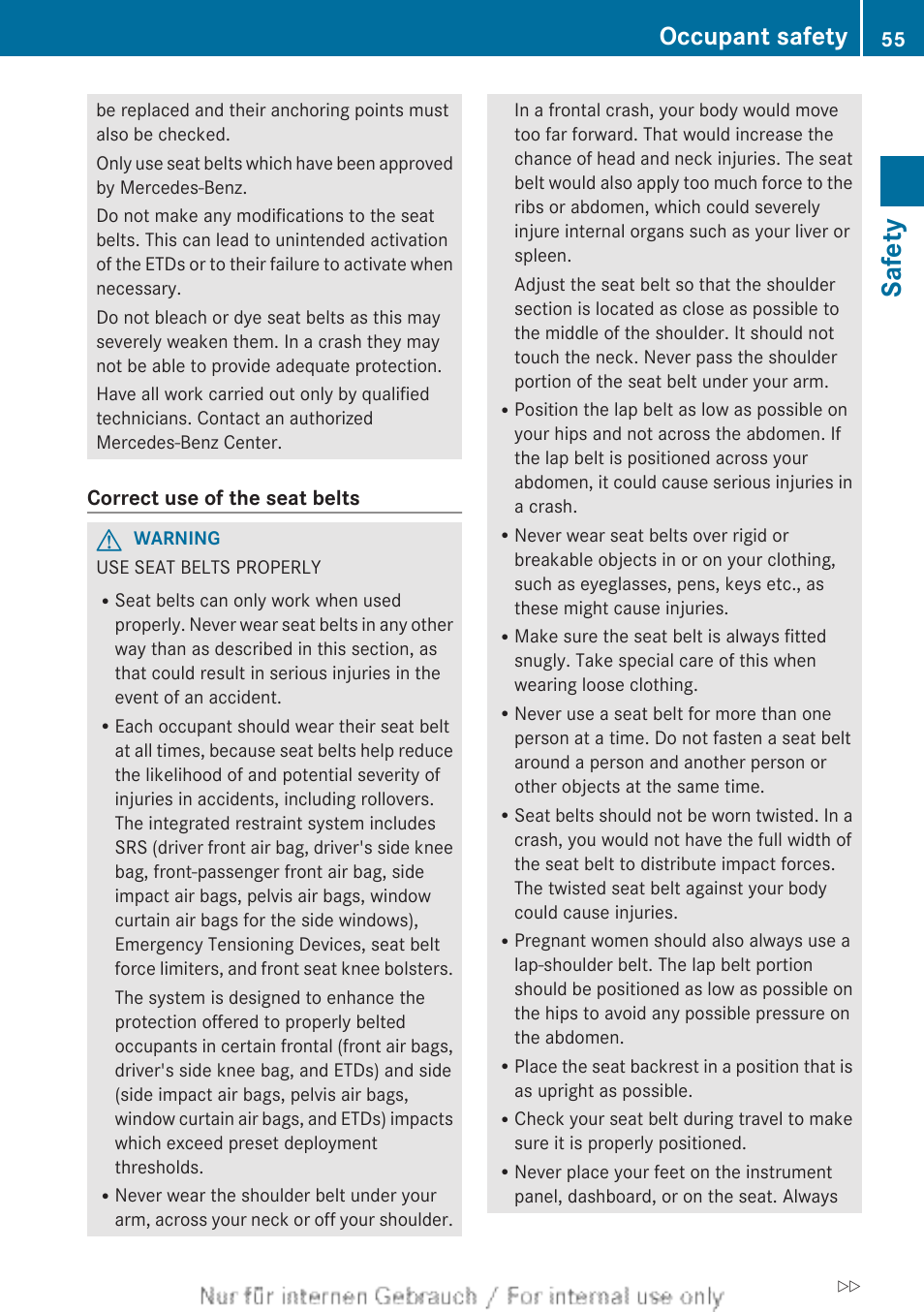 Safety, Occupant safety | Mercedes-Benz 2013 C Class Sedan User Manual | Page 57 / 360