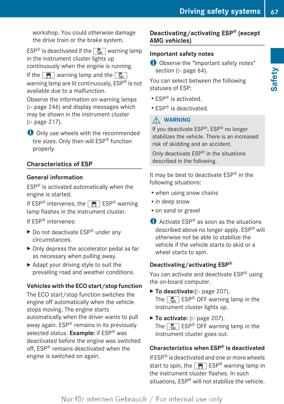 Safety, Driving safety systems | Mercedes-Benz 2013 C Class Sedan User Manual | Page 69 / 360