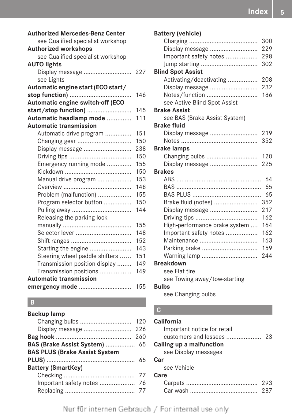 Index | Mercedes-Benz 2013 C Class Sedan User Manual | Page 7 / 360