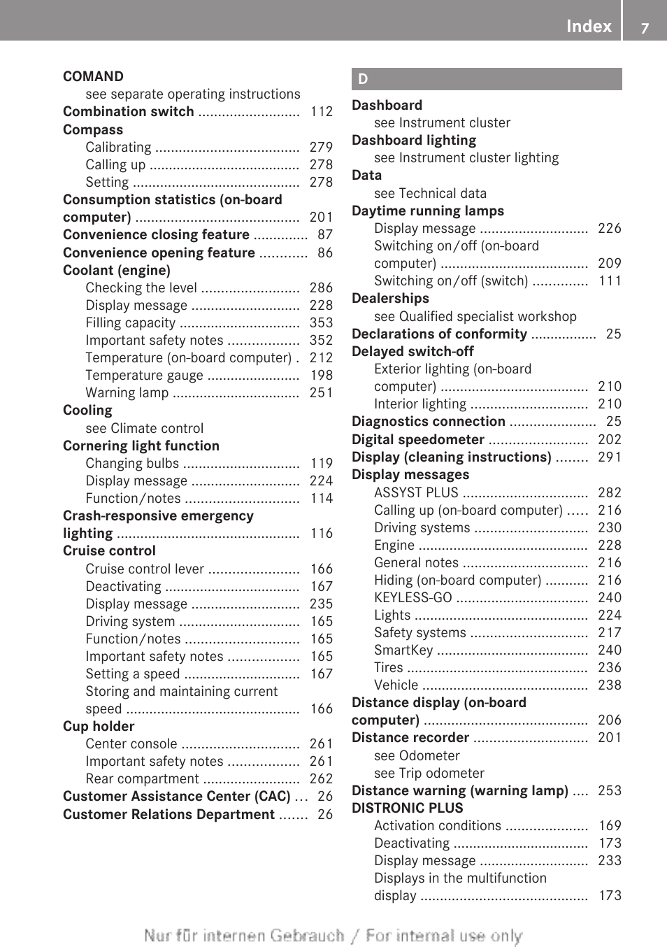 Index | Mercedes-Benz 2013 C Class Sedan User Manual | Page 9 / 360