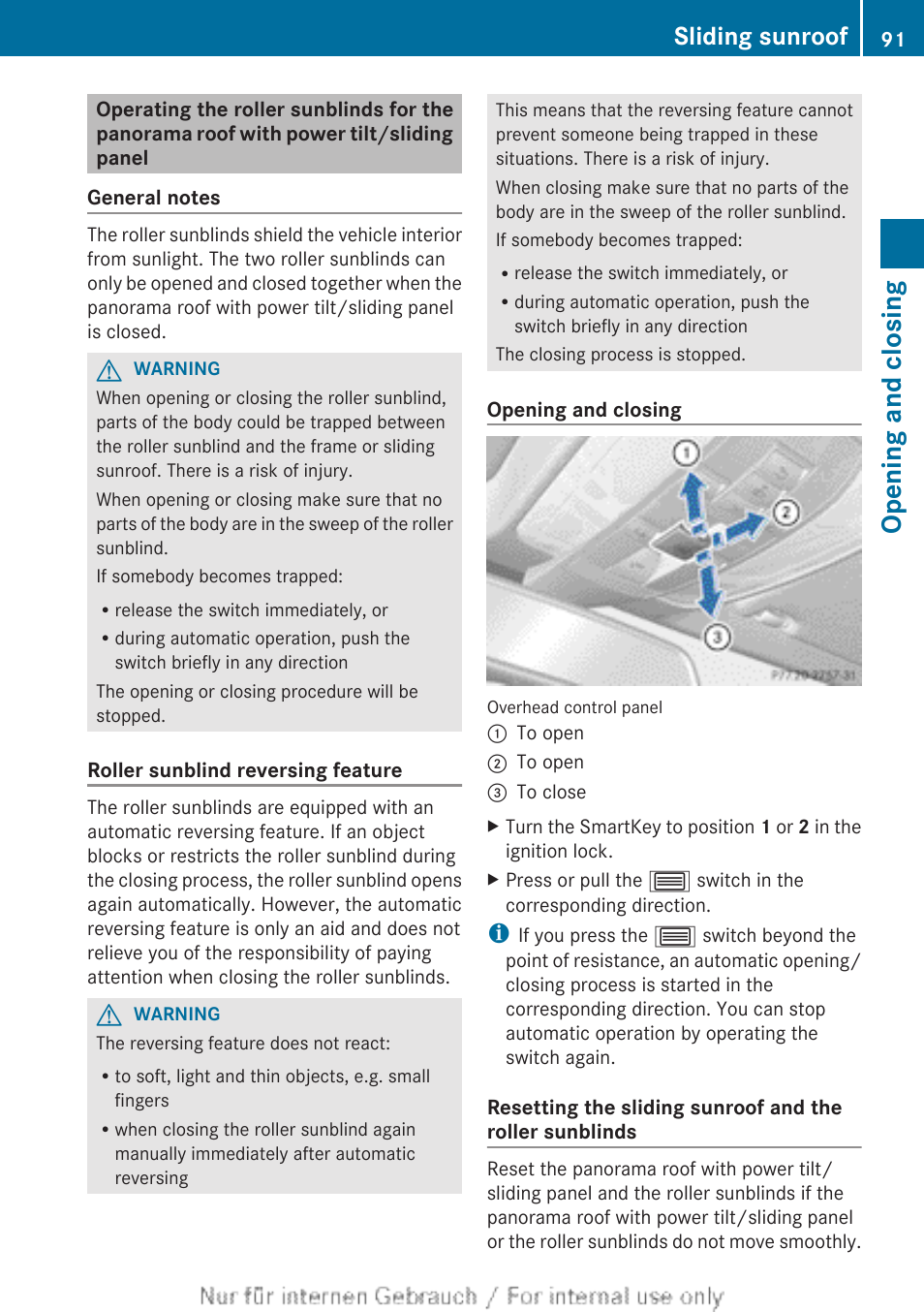 Opening and closing, Sliding sunroof | Mercedes-Benz 2013 C Class Sedan User Manual | Page 93 / 360