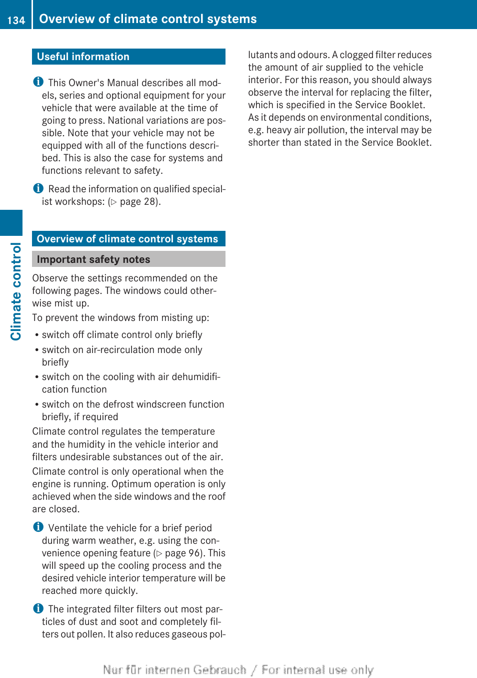 Climate control, Useful information, Overview of climate control systems | Important safety notes, Useful information overview of climate control sys, Tems | Mercedes-Benz 2013 C Class Coupe User Manual | Page 136 / 388