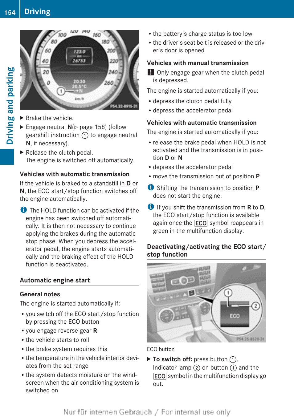 Driving and parking, Driving | Mercedes-Benz 2013 C Class Coupe User Manual | Page 156 / 388