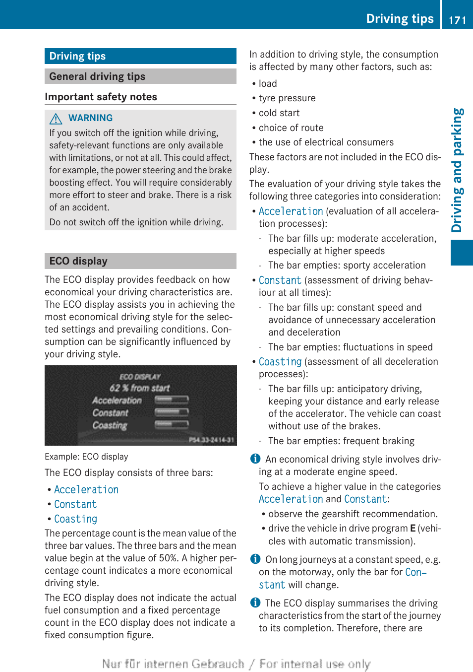 Driving tips, General driving tips, Eco display | Driving and parking | Mercedes-Benz 2013 C Class Coupe User Manual | Page 173 / 388