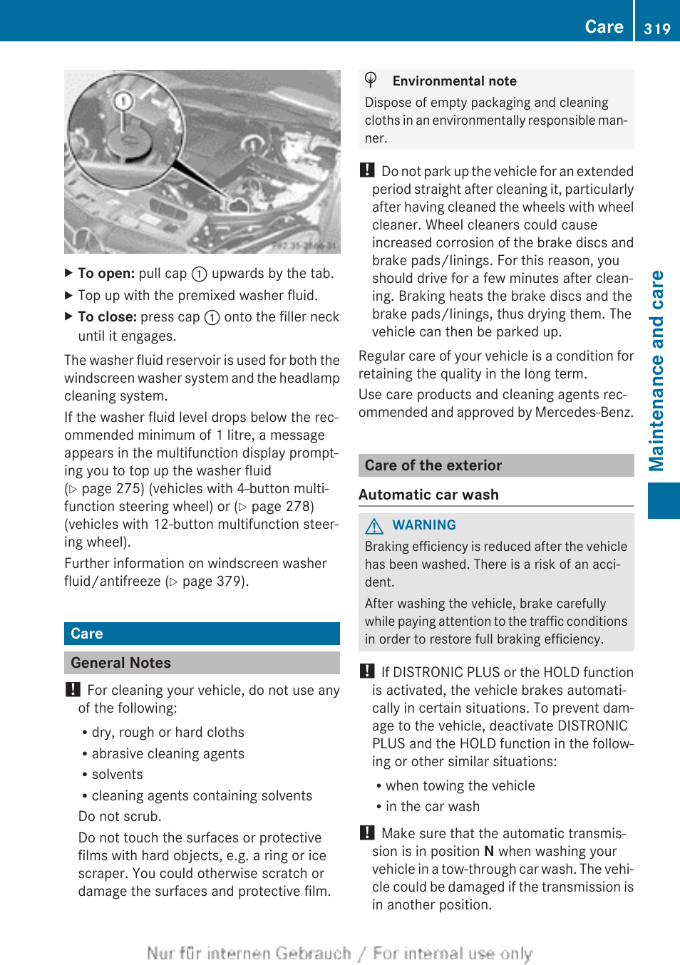 Care, General notes, Care of the exterior | Maintenance and care | Mercedes-Benz 2013 C Class Coupe User Manual | Page 321 / 388
