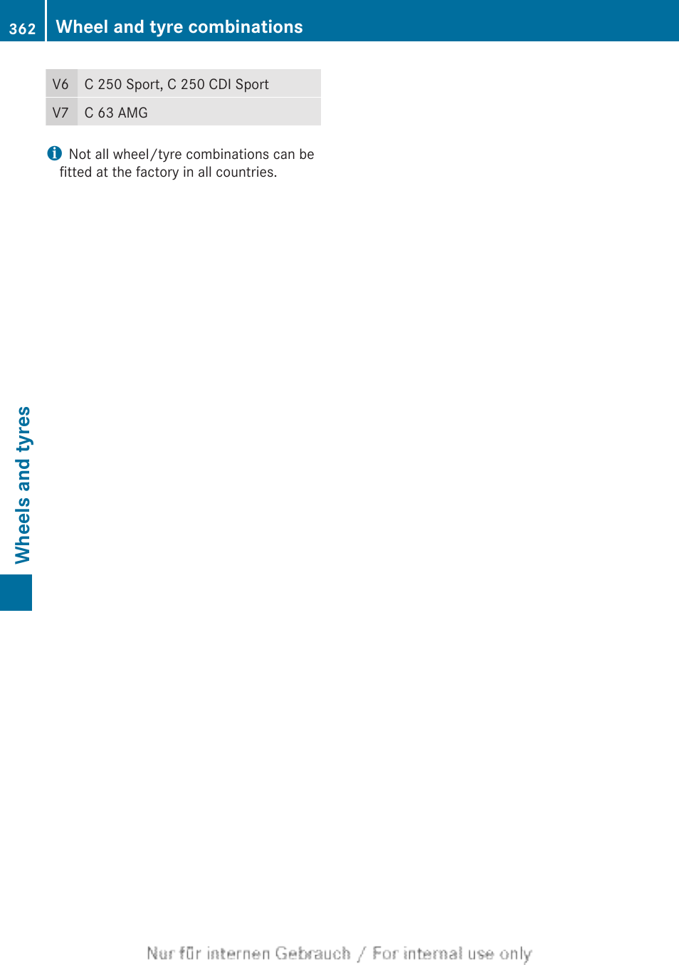 Wheels and tyres, Wheel and tyre combinations | Mercedes-Benz 2013 C Class Coupe User Manual | Page 364 / 388