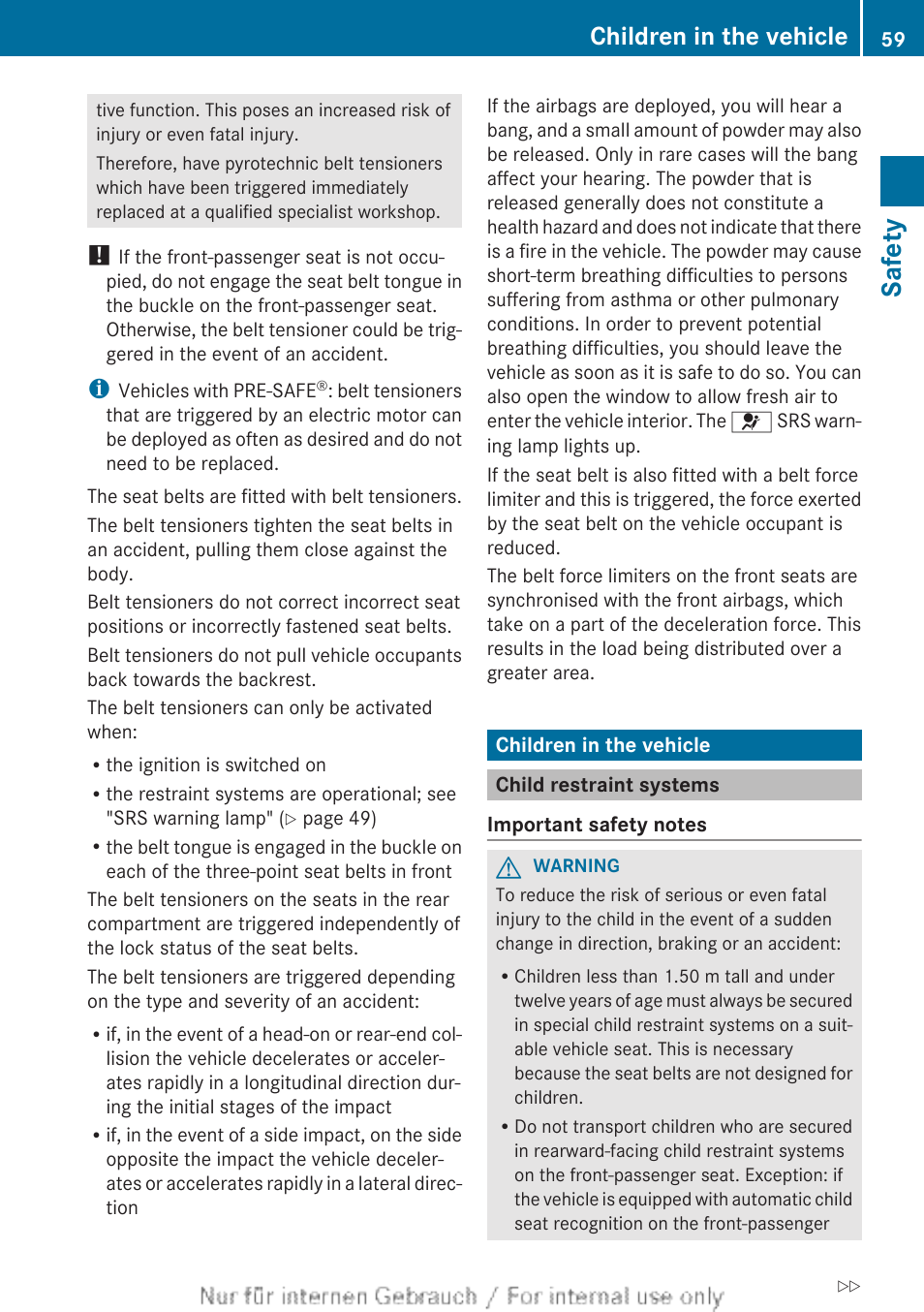 Children in the vehicle, Child restraint systems, Safety | Mercedes-Benz 2013 C Class Coupe User Manual | Page 61 / 388