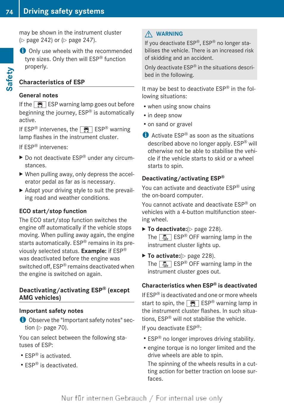 Safety, Driving safety systems | Mercedes-Benz 2013 C Class Coupe User Manual | Page 76 / 388