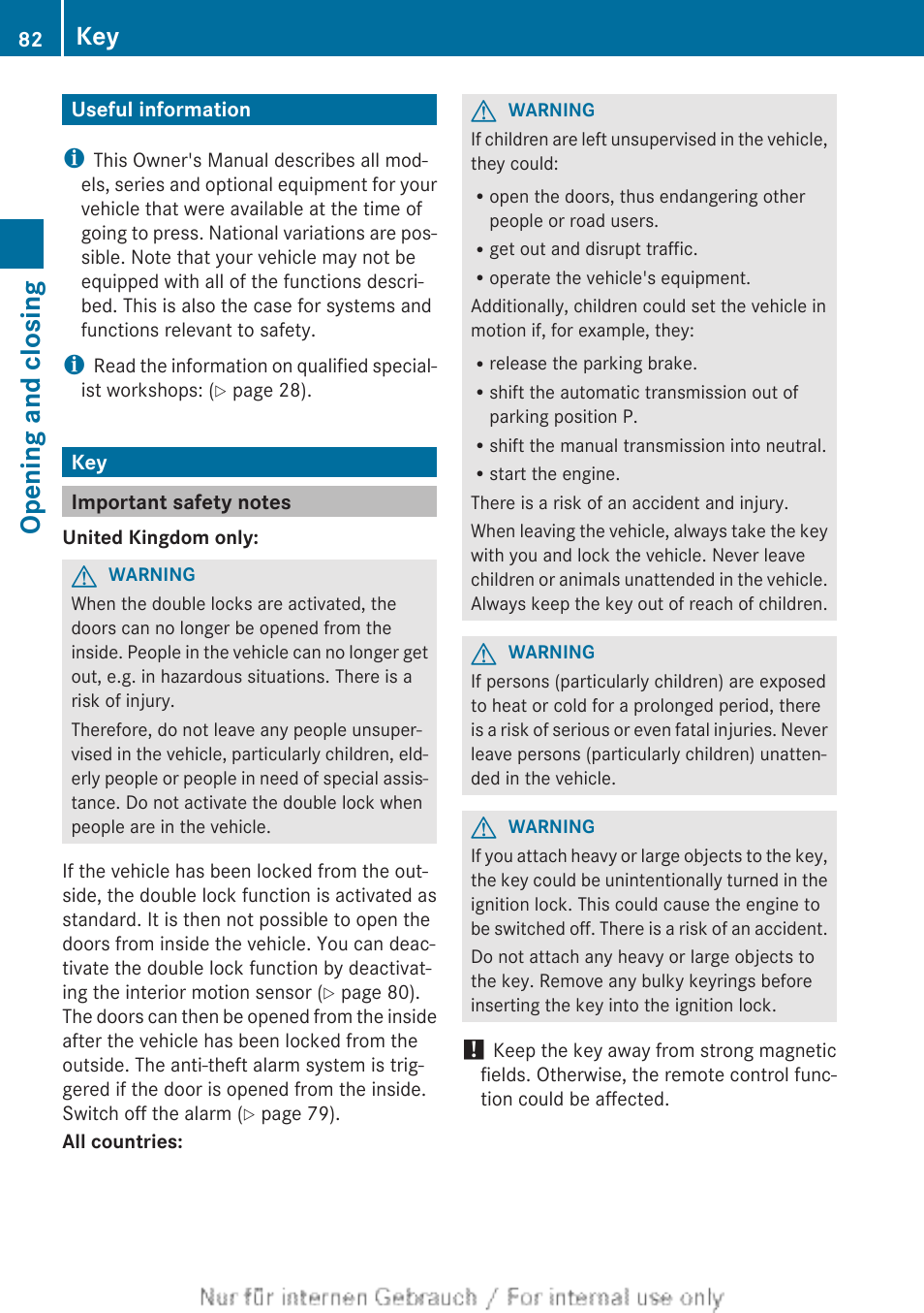 Opening and closing, Useful information, Important safety notes | Useful information key | Mercedes-Benz 2013 C Class Coupe User Manual | Page 84 / 388