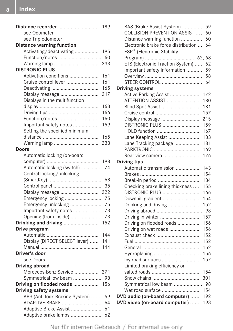 Index | Mercedes-Benz 2012 B Class User Manual | Page 10 / 340