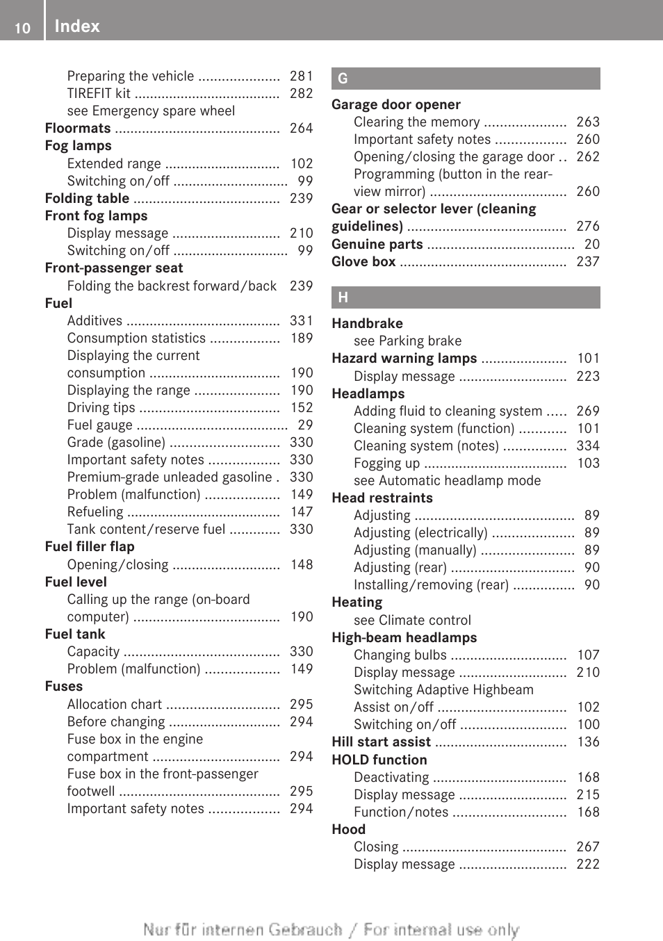 Index | Mercedes-Benz 2012 B Class User Manual | Page 12 / 340