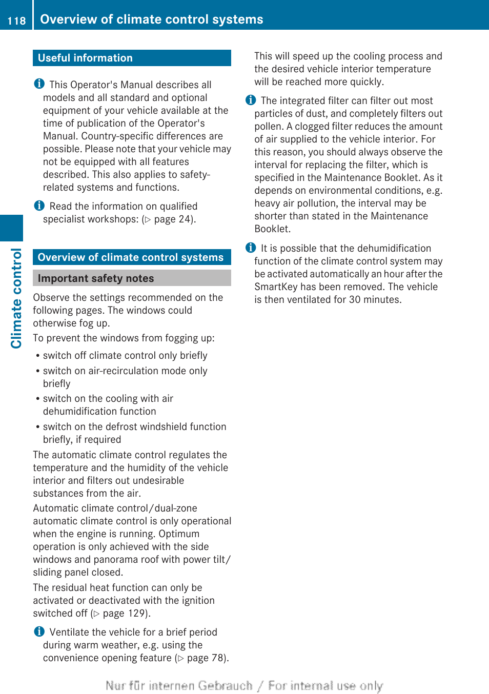 Climate control, Useful information, Overview of climate control systems | Important safety notes | Mercedes-Benz 2012 B Class User Manual | Page 120 / 340