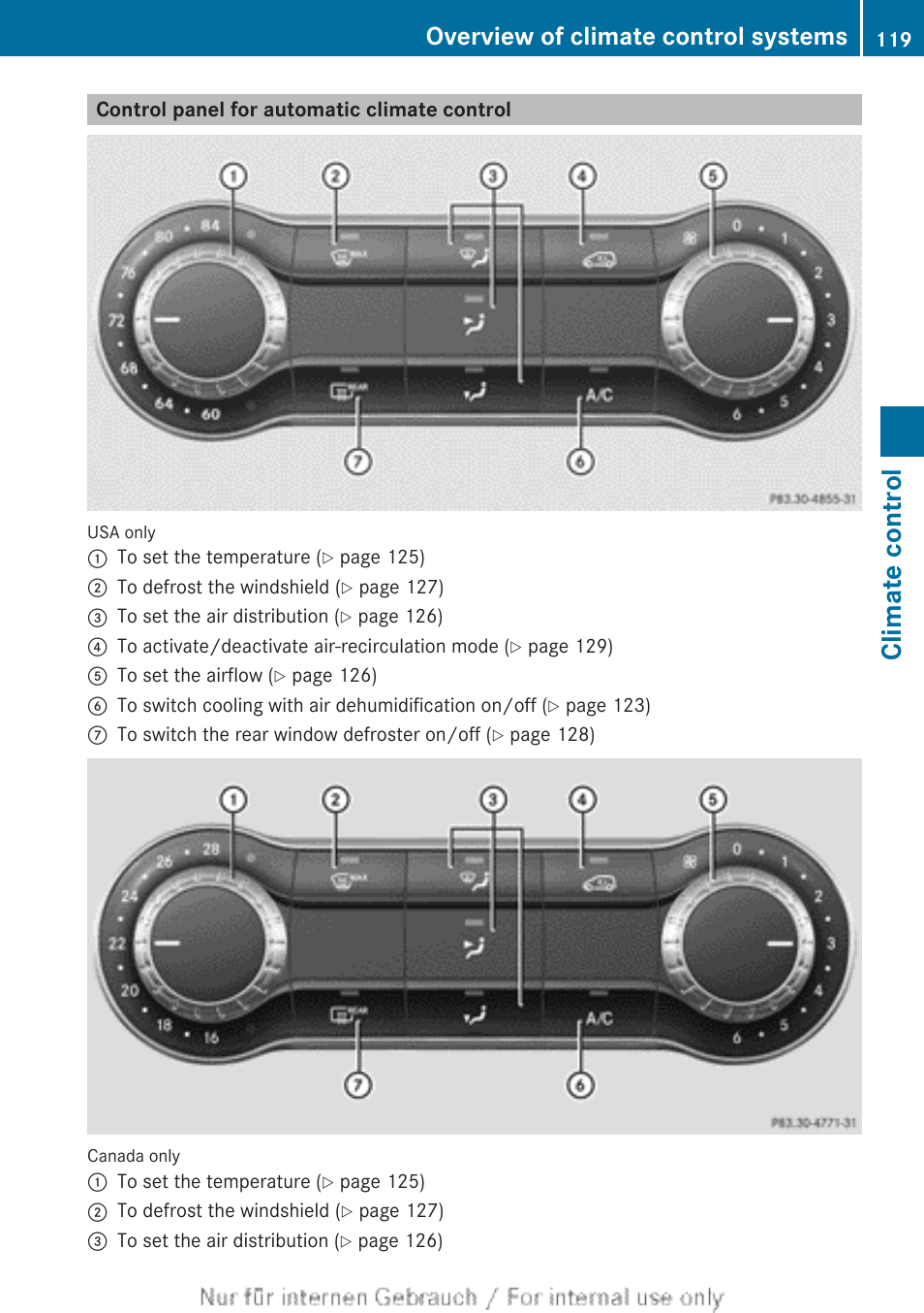 Control panel for automatic climate control, Climate control, Overview of climate control systems | Mercedes-Benz 2012 B Class User Manual | Page 121 / 340