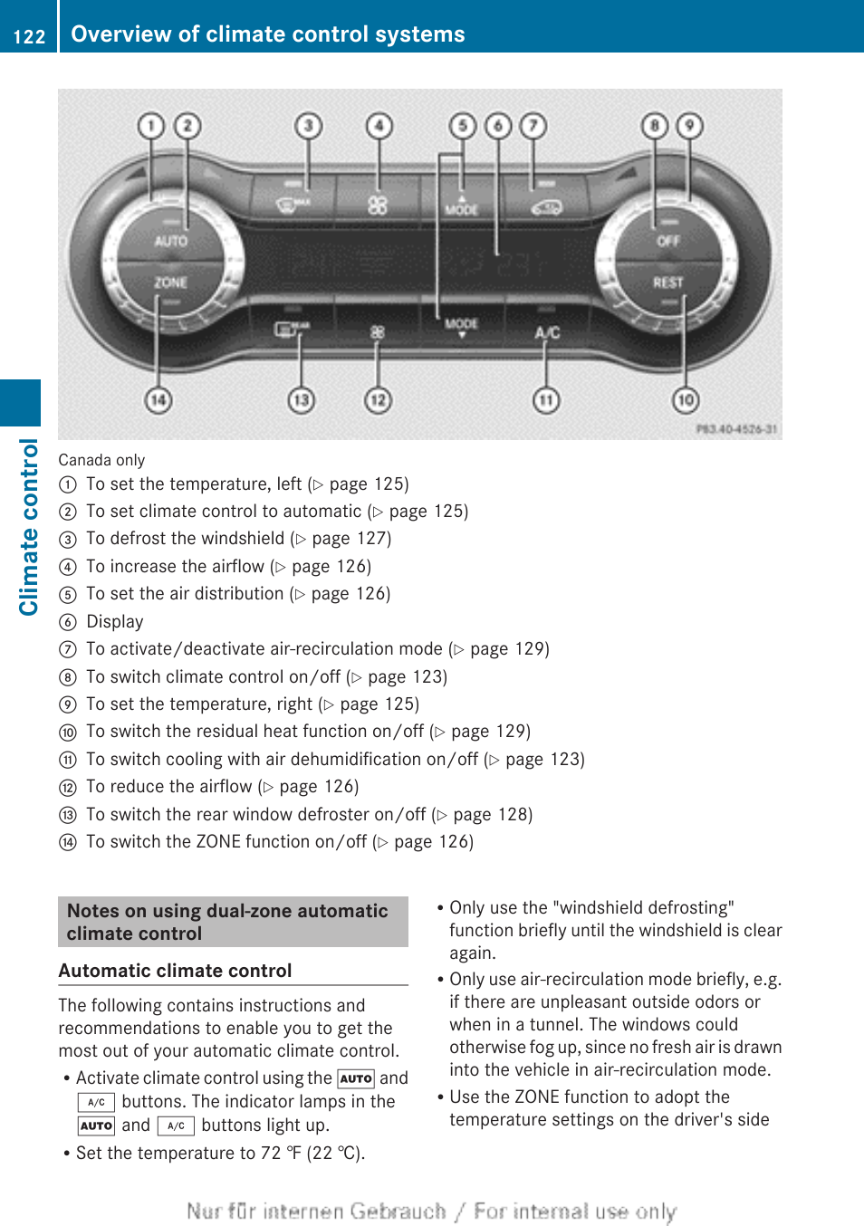 Notes on using dual-zone automatic climate control, Climate control, Overview of climate control systems | Mercedes-Benz 2012 B Class User Manual | Page 124 / 340