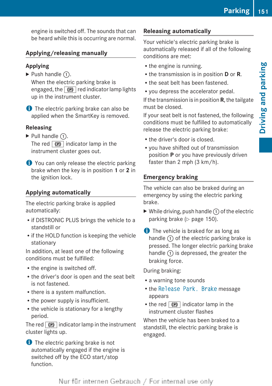 Driving and parking, Parking | Mercedes-Benz 2012 B Class User Manual | Page 153 / 340