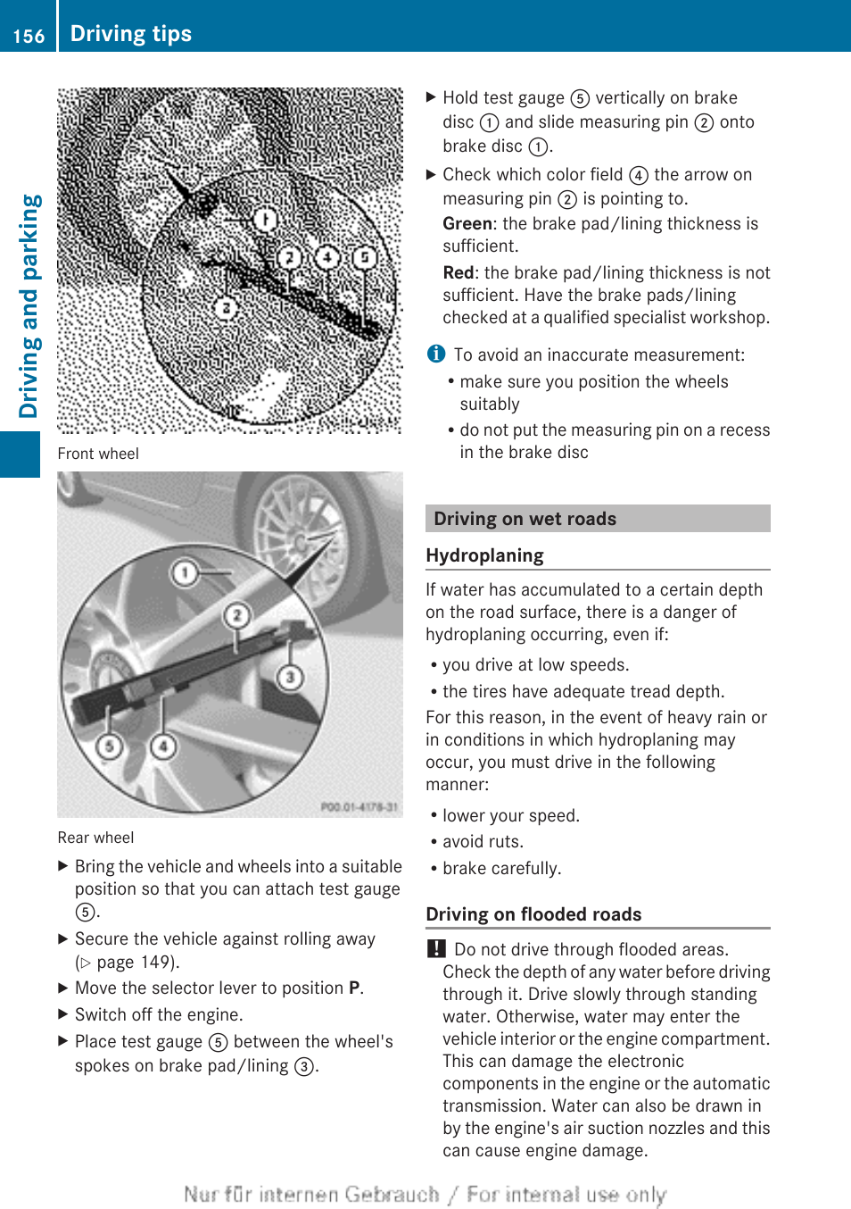 Driving on wet roads, Driving and parking, Driving tips | Mercedes-Benz 2012 B Class User Manual | Page 158 / 340