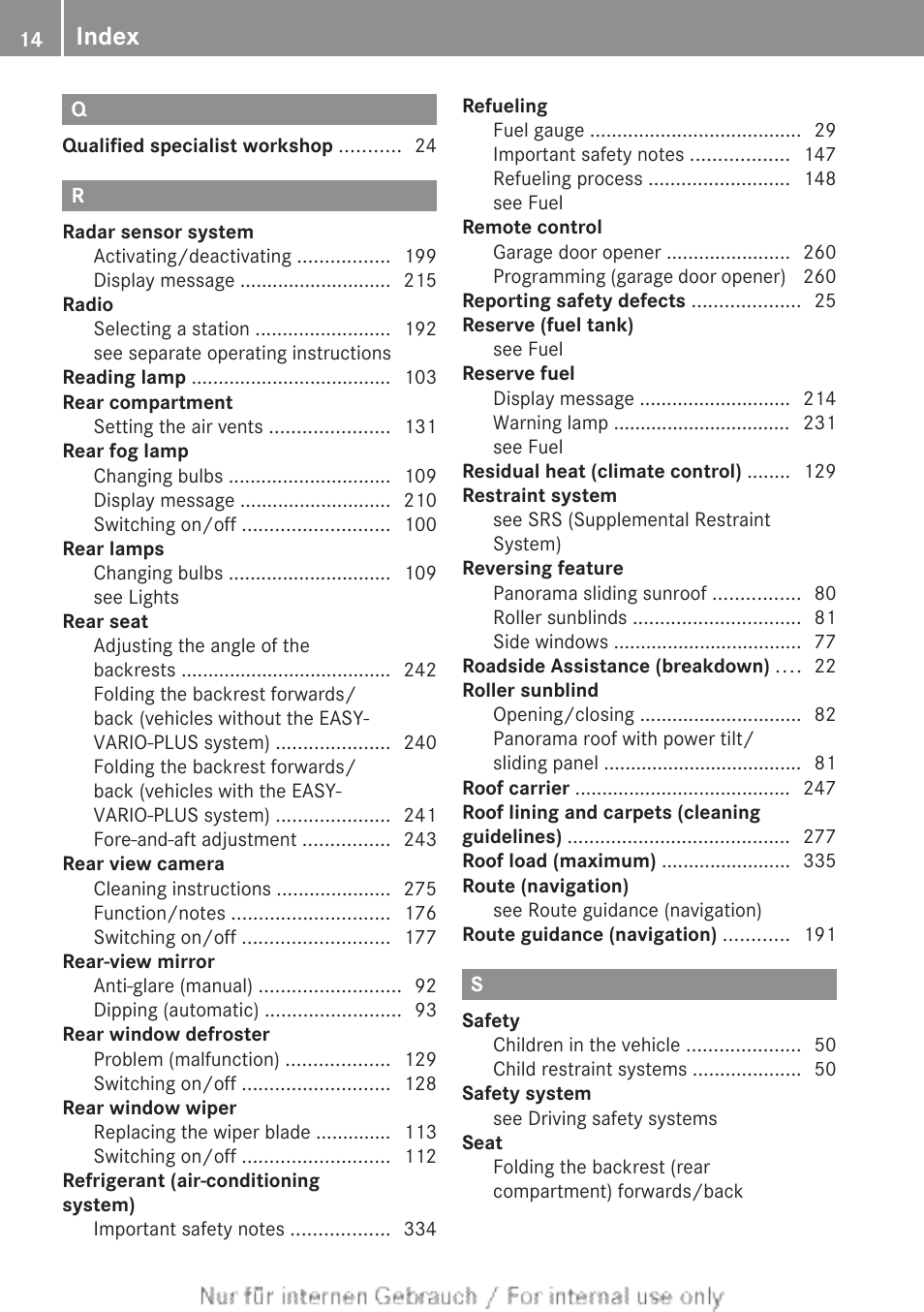 Index | Mercedes-Benz 2012 B Class User Manual | Page 16 / 340