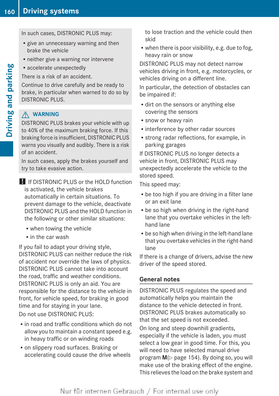 Driving and parking, Driving systems | Mercedes-Benz 2012 B Class User Manual | Page 162 / 340