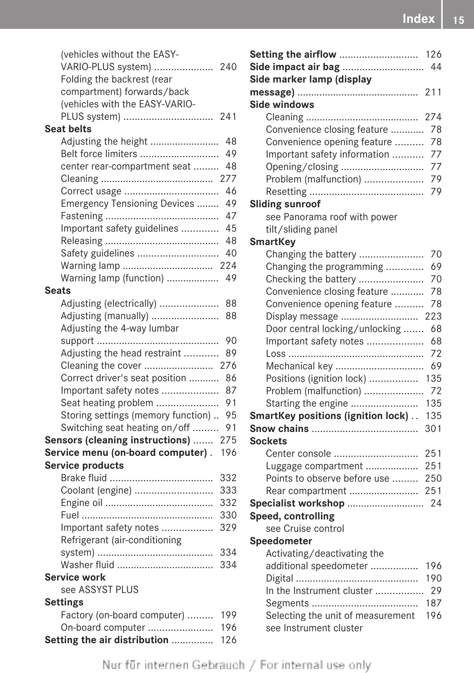 Index | Mercedes-Benz 2012 B Class User Manual | Page 17 / 340